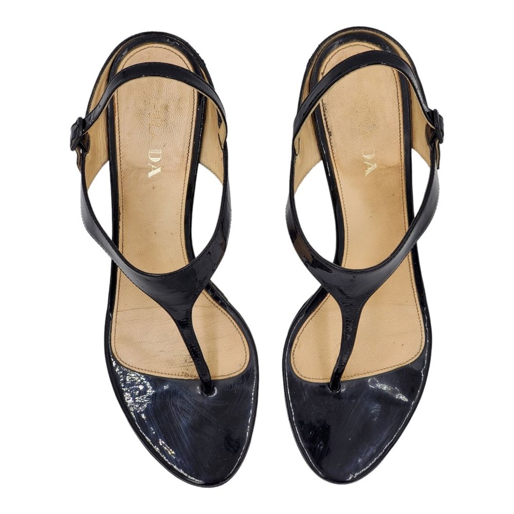 Prada Women's Patent Leather T Strap Sandals Size 40 US 10 - Picture 4 of 7